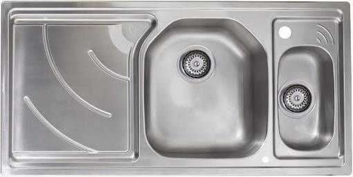Echo 1.5 bowl stainless steel kitchen sink with left hand drainer. technical image