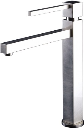 Serenita high rise kitchen mixer tap in brushed steel. technical image