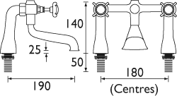 Bath Filler Tap, Gold Plated. technical image