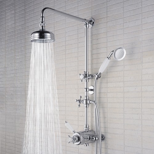 Traditional Thermostatic Shower Valve With Rigid Riser, Chrome. technical image