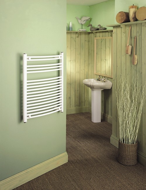 White Curved Multi-Rail Towel Radiator.  600x1500mm.  2920 BTU. technical image