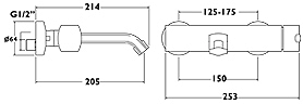 Wall Mounted Bath Filler Tap. technical image