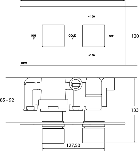 Thermostatic TMV2 1/2" Twin Concealed Shower Valve (Chrome). technical image