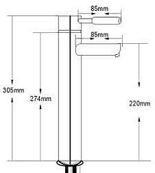 High Rise Basin Mixer Tap (Chrome). technical image