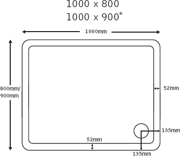 Slimline Gloss Rectangular Shower Tray. 1000x800x40mm. technical image
