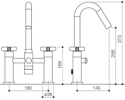 Bath Shower Mixer Tap With Shower Kit (High Spout). technical image