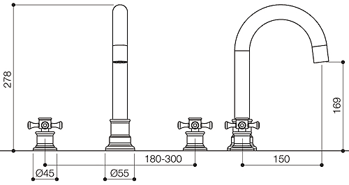 3 Tap Hole Bath Filler Tap (Chrome). technical image
