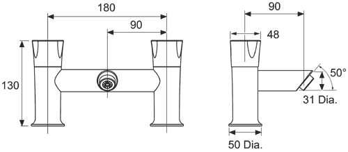 Deck Mounted Bath Filler Tap (Chrome). technical image