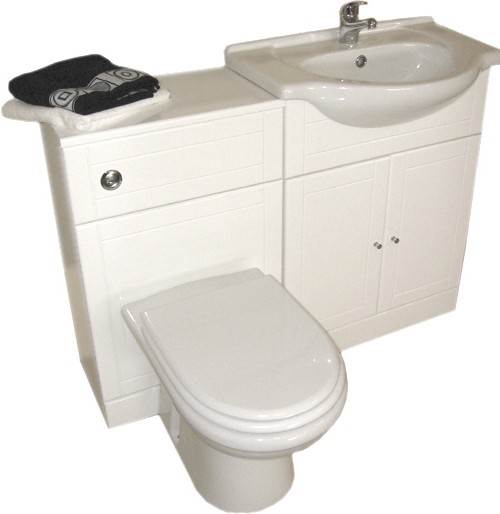 White bathroom furniture suite with tap and waste.  Right Handed. technical image