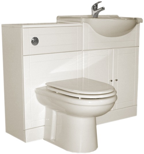 White bathroom furniture suite with tap and waste.  Right Handed. technical image