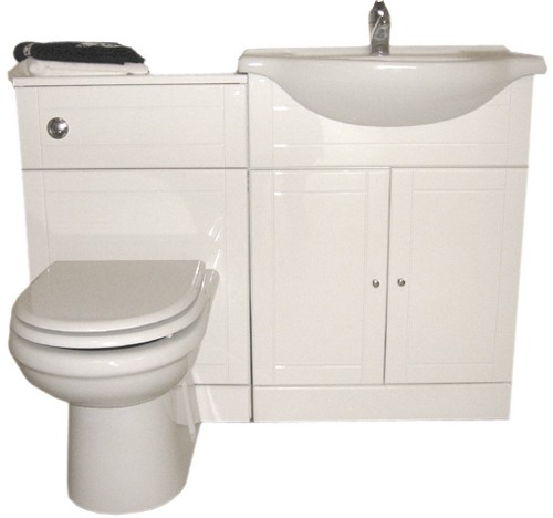 White bathroom furniture suite with tap and waste.  Right Handed. technical image