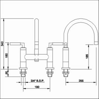 Lever bath filler tap with swivel spout technical image