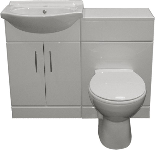 Complete Vanity Suite In White, Left Handed. 1025x830x300mm. technical image