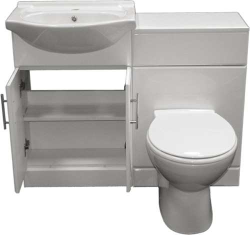 Complete Vanity Suite In White, Left Handed. 1025x830x300mm. technical image