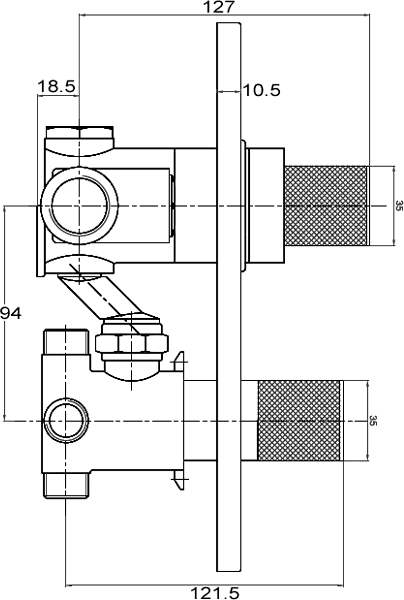Twin concealed shower valve with diverter technical image