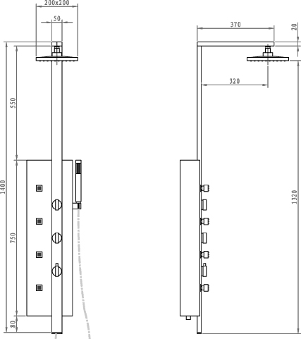 Fiji Thermostatic Shower Panel. technical image