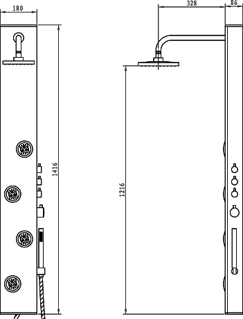 Theme Thermostatic Shower Panel. technical image