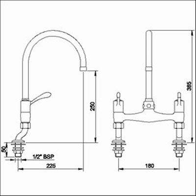 Dual flow bridge sink mixer technical image
