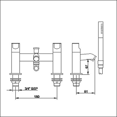 Bath shower mixer tap including kit. technical image