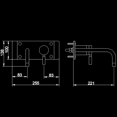 Wall mounted basin mixer technical image