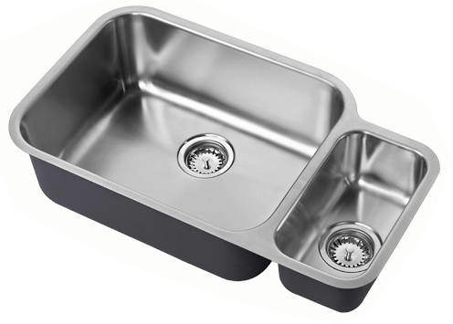 1810 Undermounted Two Bowl Kitchen Sink With Kit (Satin, 785x456mm).
