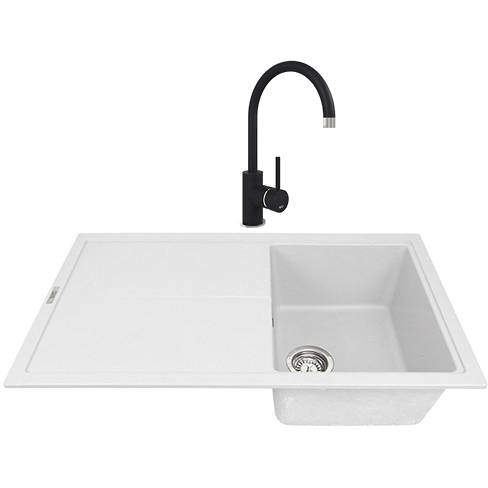 1810 Kitchen Sink & Tap Pack, 1.0 Bowl (860x500, Polar White & Black).