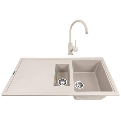 1810 Kitchen Sink & Tap Pack, 1.5 Bowl (1000x500, Champagne).