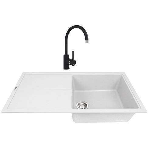 1810 Kitchen Sink & Tap Pack, 1.0 Bowl (1000x500, Polar White & Black).