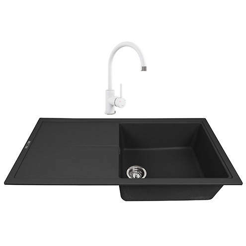 1810 Kitchen Sink & Tap Pack, 1.0 Bowl (1000x500, Black & Polar White).