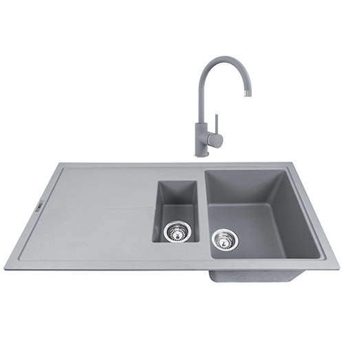 1810 Kitchen Sink & Tap Pack, 1.5 Bowl (1000x500, Metallic Grey).