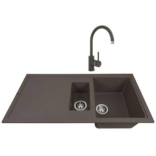 1810 Kitchen Sink & Tap Pack, 1.5 Bowl (1000x500, Mocha).