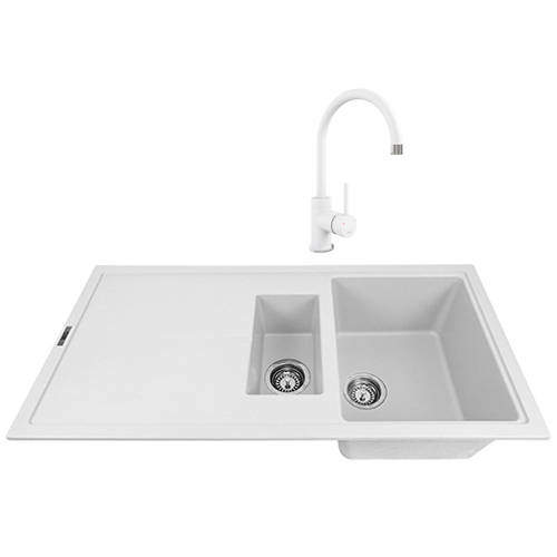 1810 Kitchen Sink & Tap Pack, 1.5 Bowl (1000x500, Polar White).