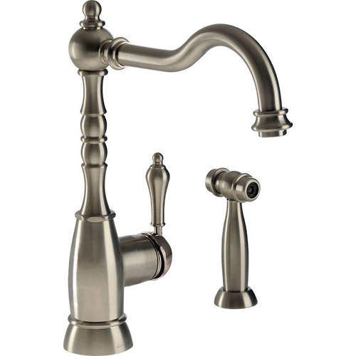 Abode Bayenne Single Lever Kitchen Tap With Handspray (Pewter).