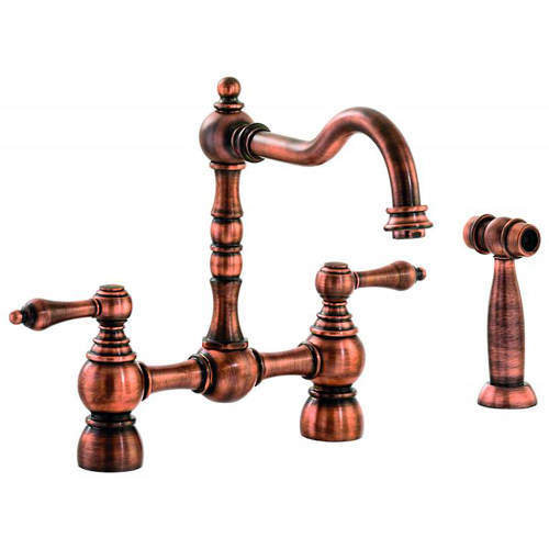 Abode Bayenne Bridge Kitchen Tap With Handspray (Century Copper).