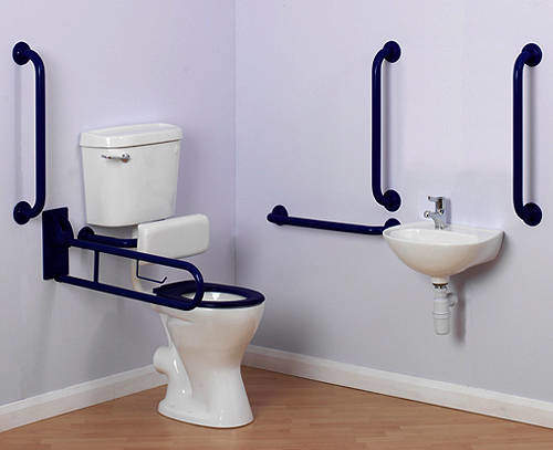 Arley Doc M Doc M Low Level Toilet Pack With Lever Flush & Blue Rails.