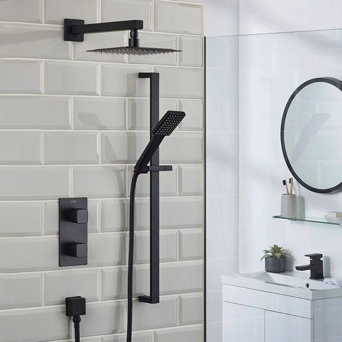 Bristan Cobalt Shower Pack With Arm, Square Head & Slide Rail Kit (Matt Black).