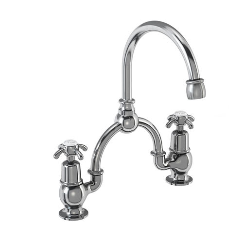 Burlington Anglesey 2 Hole Arch Basin Mixer Tap (Chrome & White, 230mm).