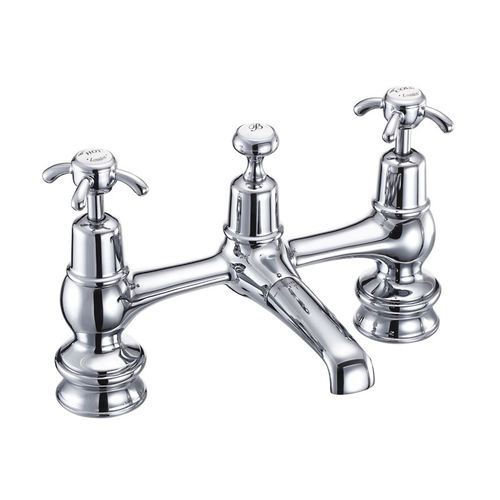 Burlington Anglesey 2 Hole Basin Mixer Tap With Waste (Chrome & White).