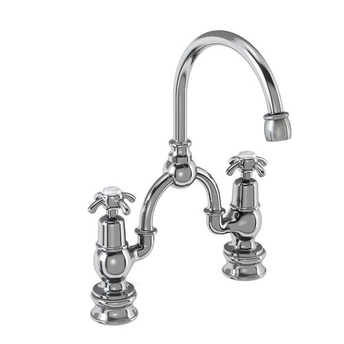 Burlington Anglesey 2 Hole Arch Basin Mixer Tap (Chrome & White, 200mm).