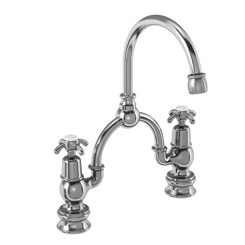 Burlington Anglesey 2 Hole Arch Basin Mixer Tap (Chrome & White, 230mm).
