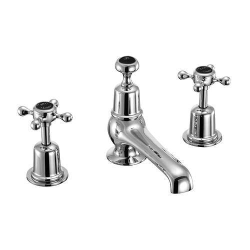 Burlington Claremont 3 Hole Basin Tap With Pop Up Waste (Chrome & Black).