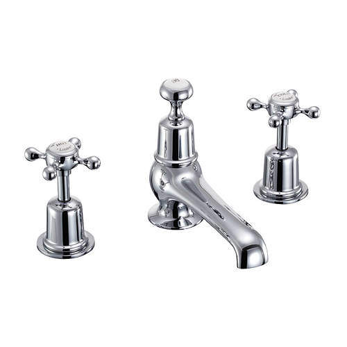 Burlington Claremont 3 Hole Basin Tap With Pop Up Waste (Chrome & White).