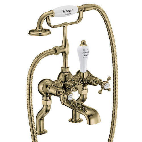 Burlington Claremont Bath Shower Mixer Tap With Kit (Gold & White).