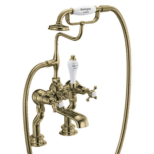 Burlington Claremont Bath Shower Mixer Tap With Kit (Gold & White).