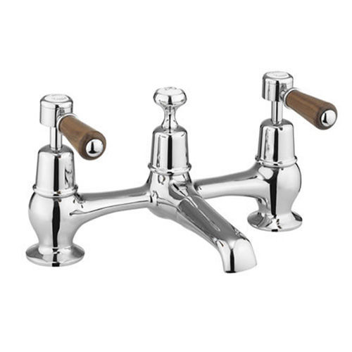 Burlington Kensington 2 Hole Basin Mixer Tap With Waste (Chrome & Walnut).