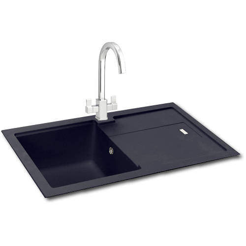 Bali 100 Single Bowl Granite Sink 780x500mm (Jet Black). Carron Phoenix