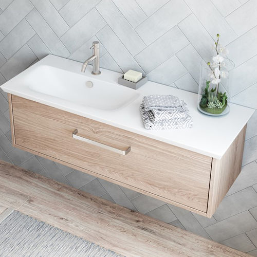 Crosswater Arena Vanity Unit With Ceramic Basin (1000mm, Modern Oak, LH).