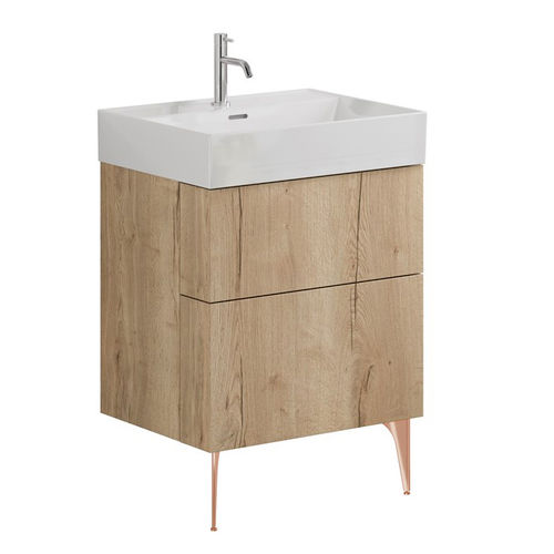 Crosswater Avenue Wall Vanity Unit With Bronze Legs (600mm, Oak, 1TH).