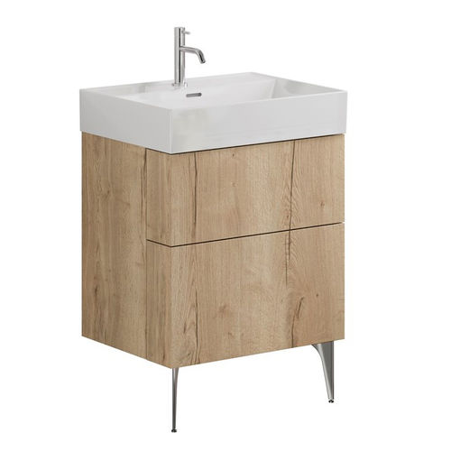 Crosswater Avenue Wall Vanity Unit With Slate Legs (600mm, Oak, 1TH).