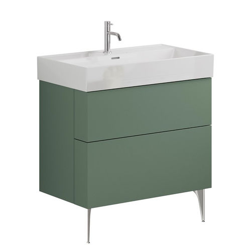 Crosswater Avenue Wall Vanity Unit With Chrome Legs (800mm, Green, 1TH).